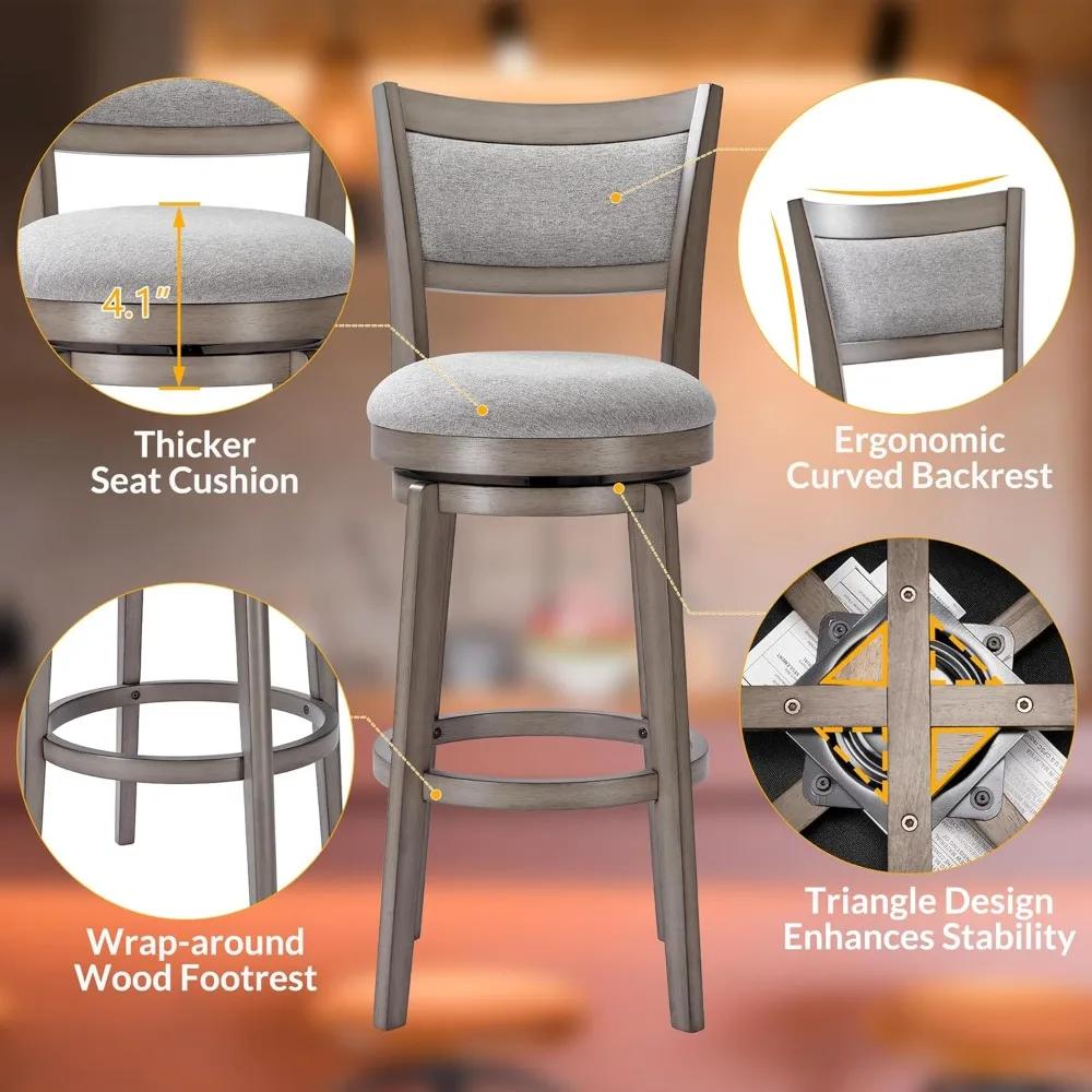 Ensemble de 4 tabourets de bar pivotants, tabourets de bar à hauteur de 30 pouces, tabouret de bar à