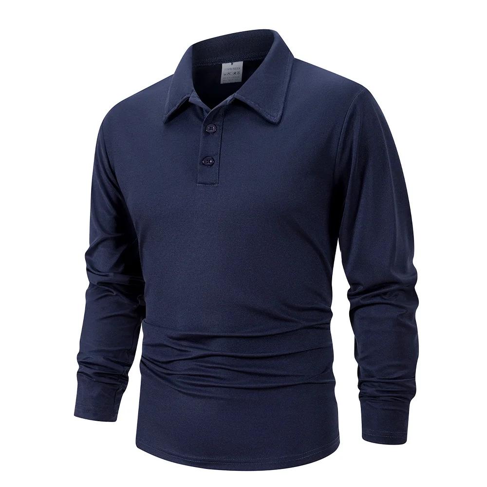 Printemps hommes d'affaires décontracté à manches longues Polo couleur unie à la mode respirant conf