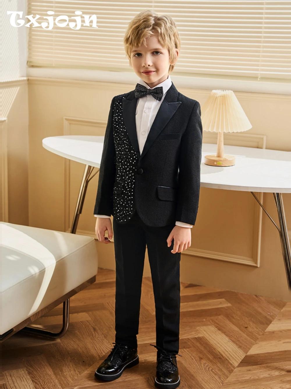 Txjojn – costumes 3 pièces en perles pour garçons, veste et pantalon avec nœud papillon, vêtements d