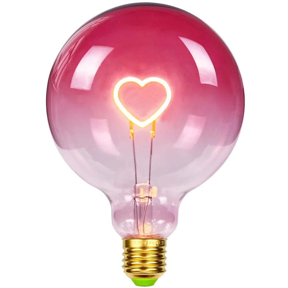TIANFAN-Ampoule LED vintage, grand globe, cœur rose, filament 2W, variable, G125, ampoule décorative