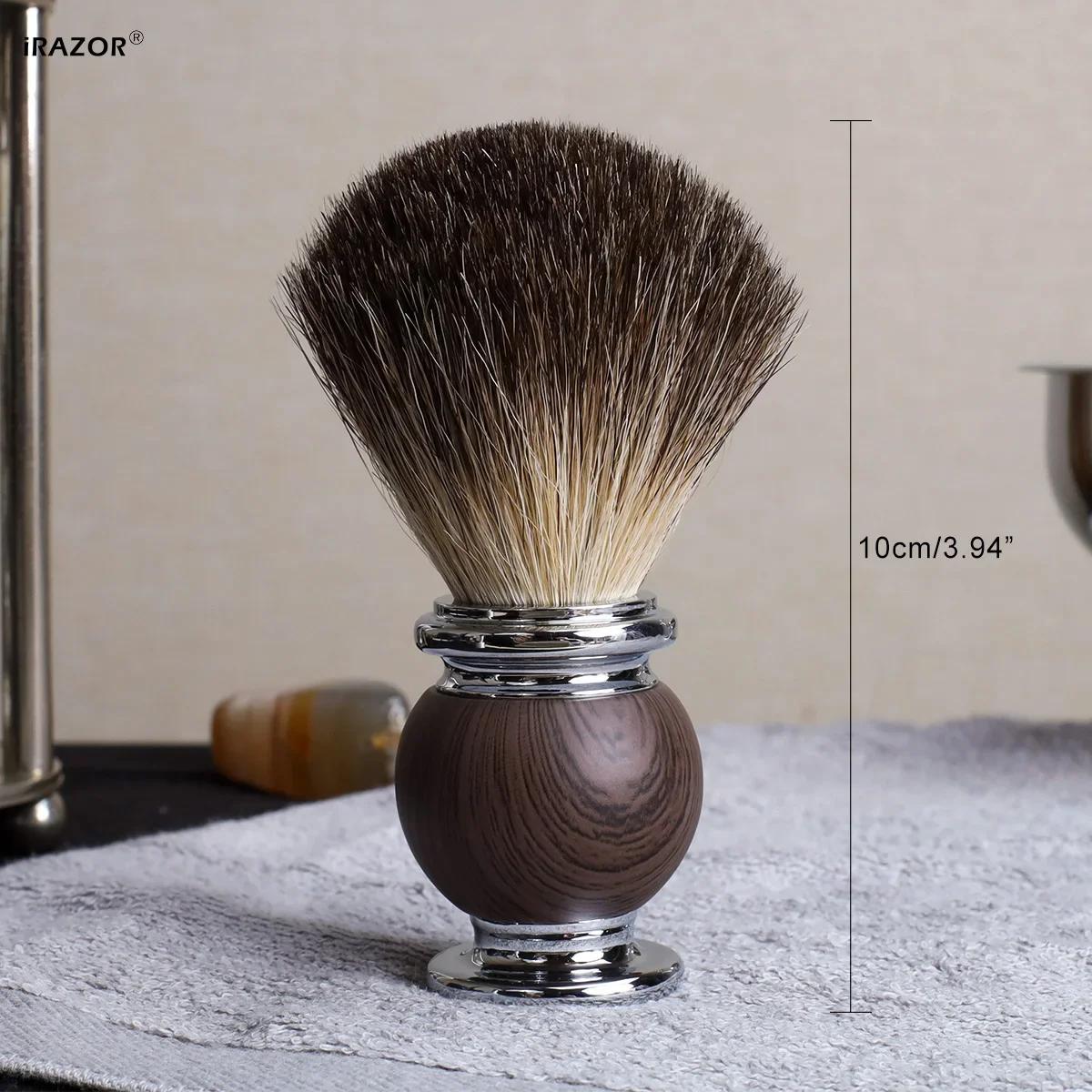 Brosse de rasage en poils de blaireau pur pour hommes, avec manche en Grain de palissandre, rasoir d