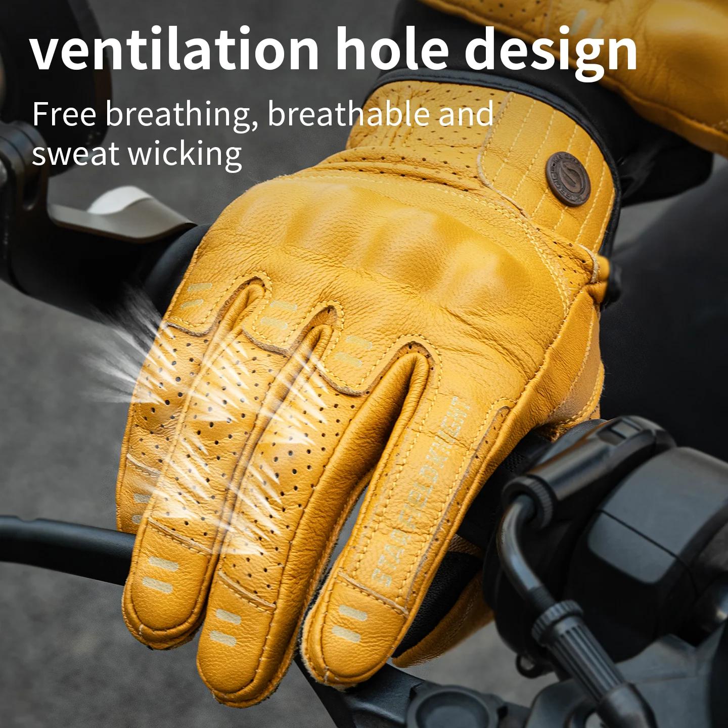 SFK – gants de moto rétro en cuir de chèvre véritable, doigt complet, Protection des articulations r