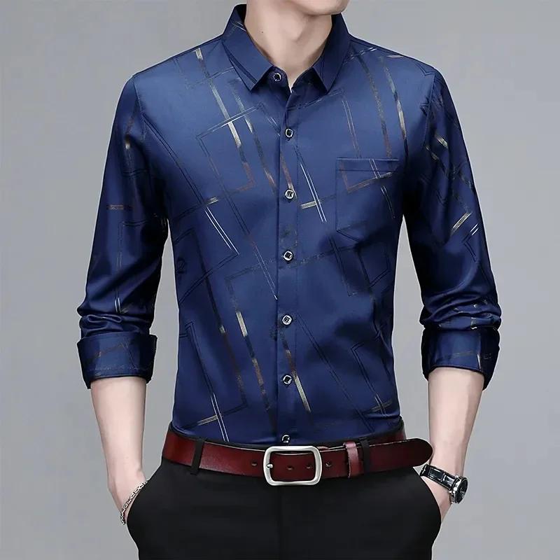 Chemise imprimée à manches longues pour hommes, haut d'affaires décontracté et à la mode, sans repas