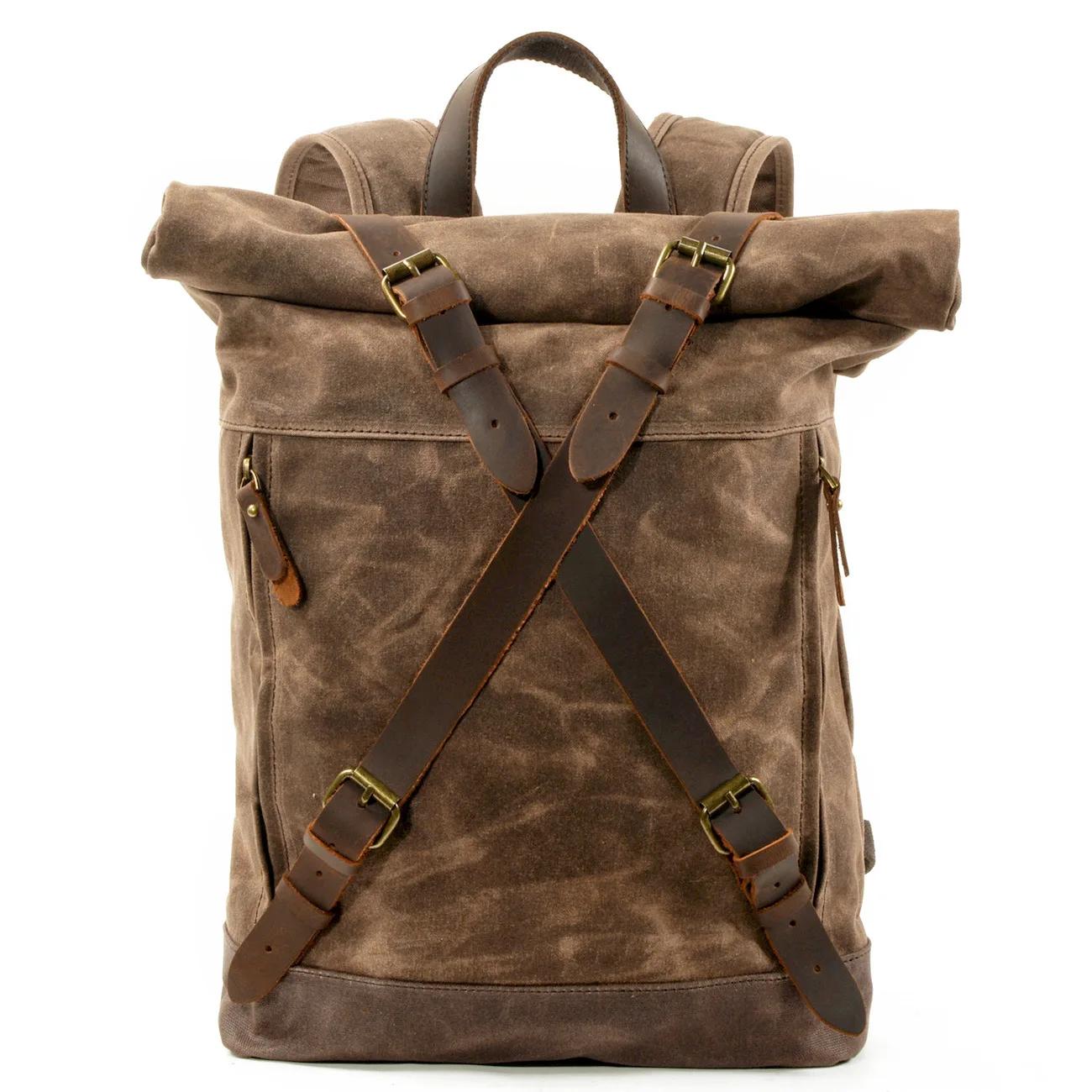 Nouveaux sacs à dos en toile Vintage de luxe pour hommes toile de cire d'huile sac à dos de voyage e