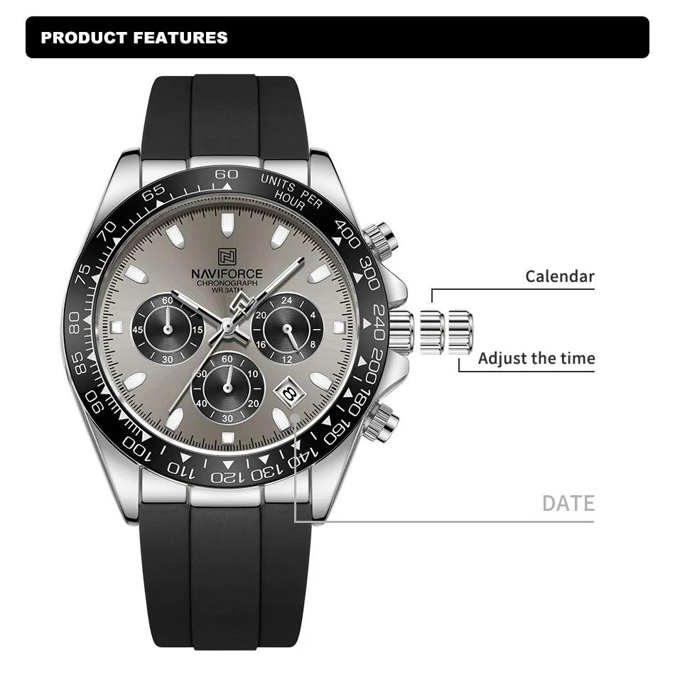 Montre décontractée pour homme NAVIFORCE, étanche, sportive, à quartz, bracelet en silicone, chronog
