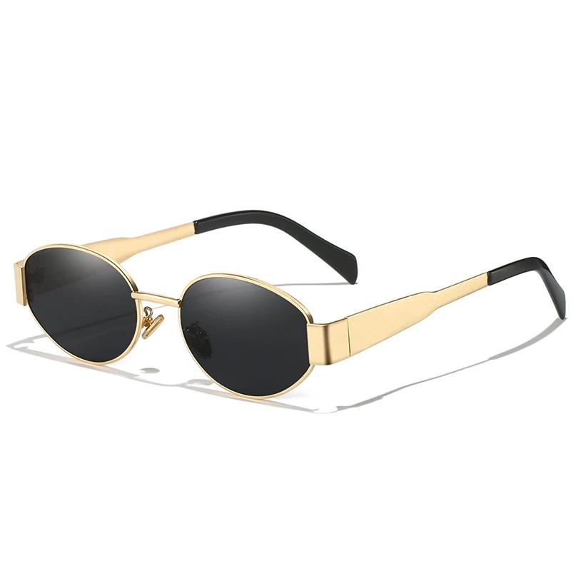 Nouvelles lunettes de soleil pour femmes et hommes, lunettes de soleil ovales en alliage