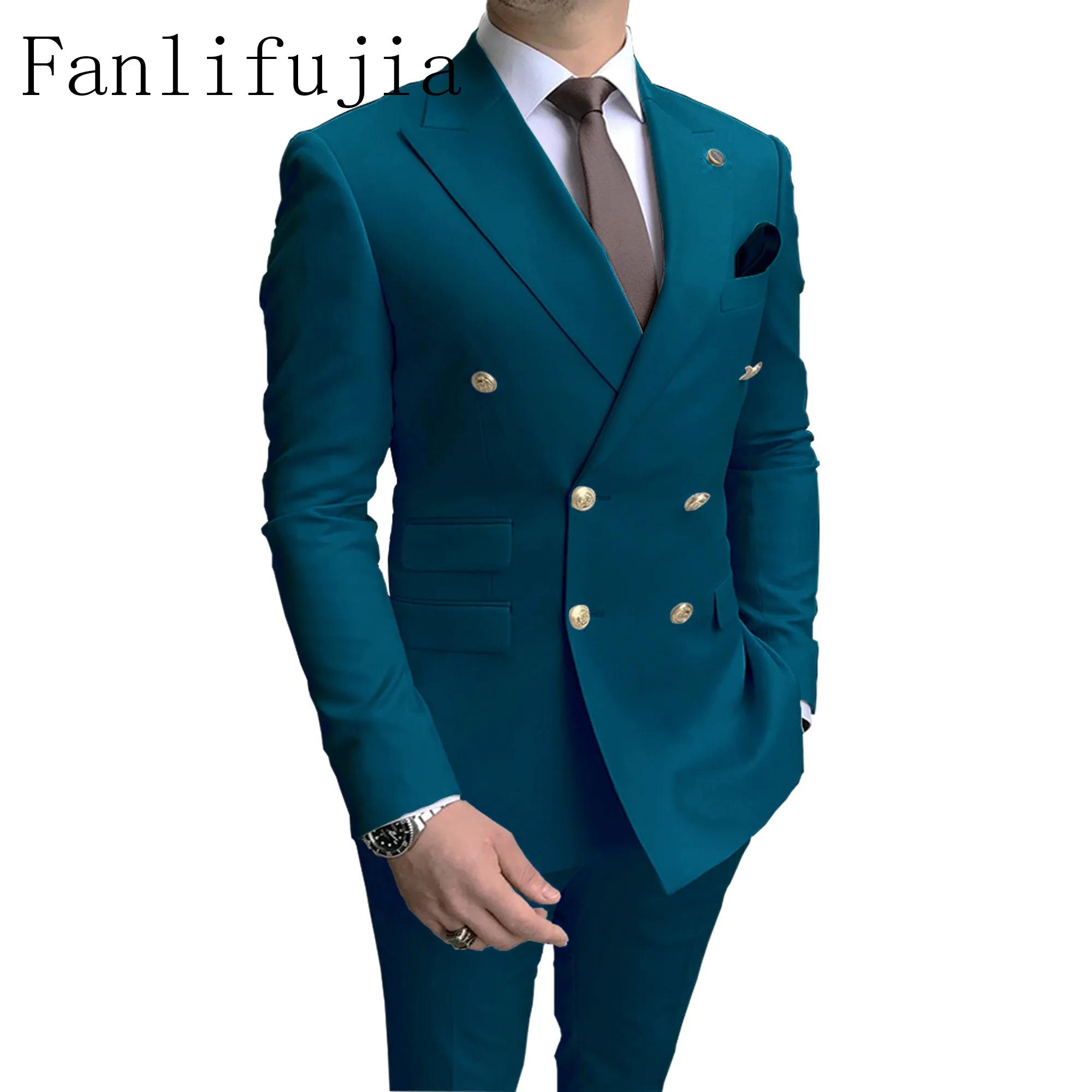 Fanlifujia-Costumes de fête à double boutonnage pour hommes, smokings 2 pièces, revers Patricia, bou