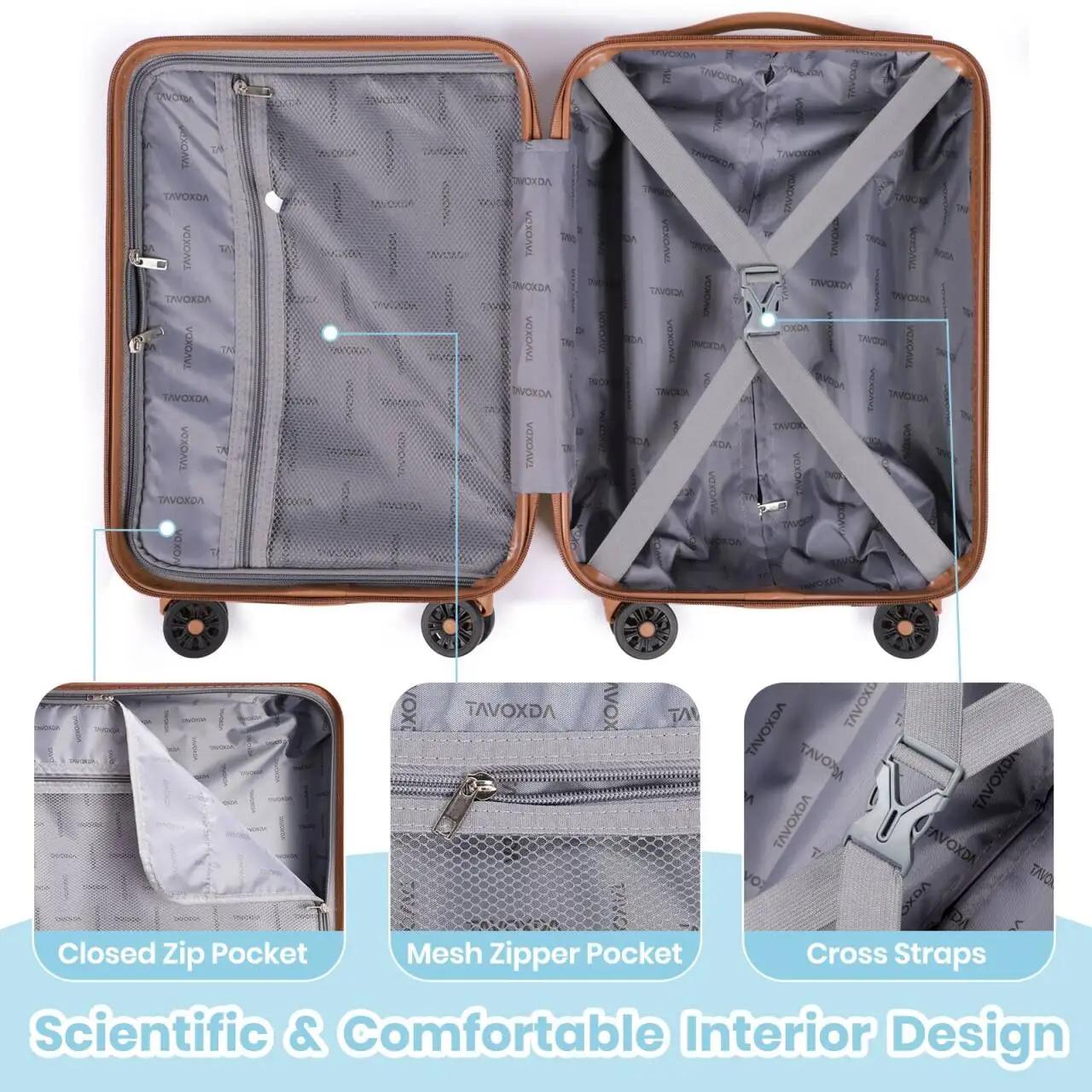 Ensembles de bagages de 5 pièces, ensemble de valises de voyage à roulettes légères coque rigide ABS