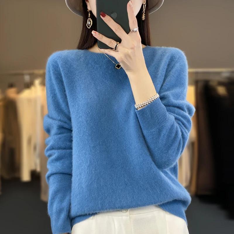 100% laine mérinos pull femmes col rond cachemire tricots femme pull automne hiver décontracté hauts