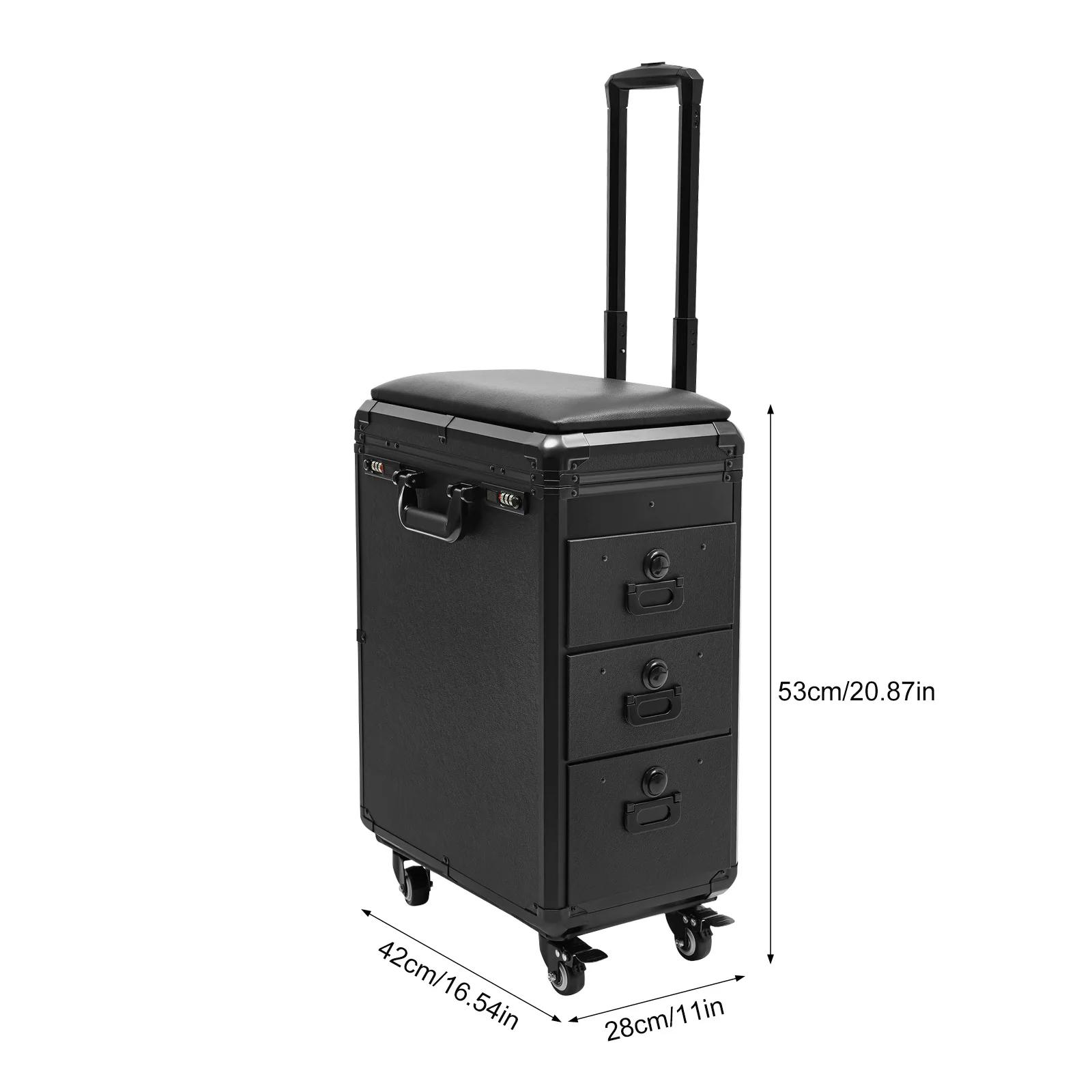 NOUVEAU Trolley de Maquillage Roulant avec Support de Bras pour Tatouage, Valise de Beauté à 3 Tiroi