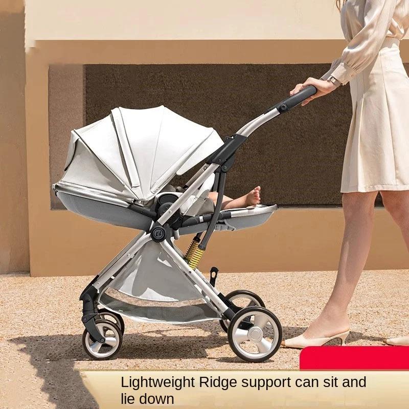 Poussette de luxe pour nouveau-né, chariot bidirectionnel à grande vue, poussette pliable en forme d