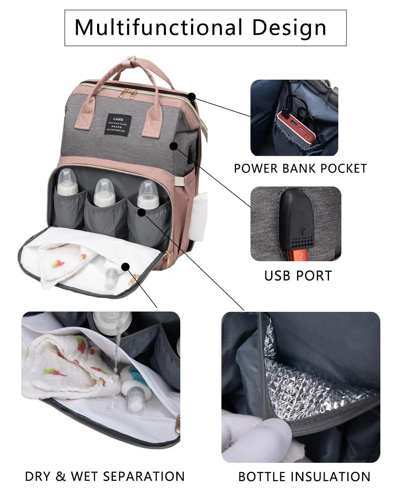 Sac à dos pour couches avec matelas à langer, grande capacité, sac de voyage pour bébé pour maman, i