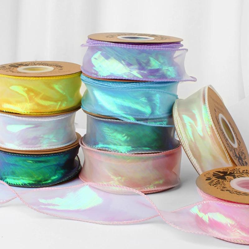 Ruban Organza queue de poisson réfléchissant, 40mm, 10Yards, bord ondulé irisé, pour emballage cadea