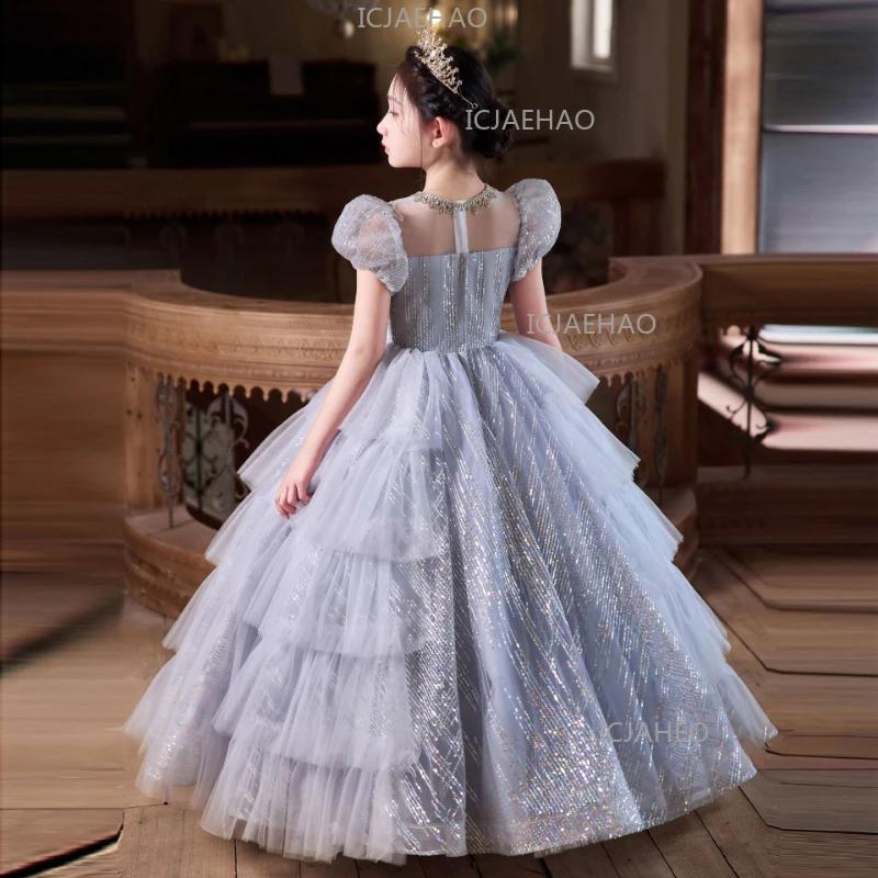 Robe de Soirée Princesse pour Filles, Robe de Cérémonie Enfant Fleuriste, Robe de Performance à Pail