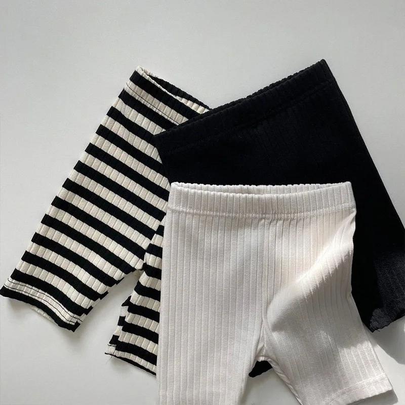 Pantalon en coton à rayures élastiques pour fille de 0 à 6 ans, vêtement pour enfant, couleur unie, 