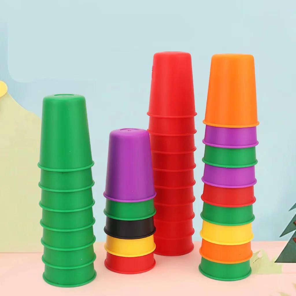 Jouets Montessori, Mini jeu de tasse empilable avec carte, illumination intellectuelle éducative, Co