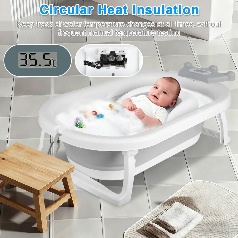 Baignoire Pliable Convient Aux Bébés de 0 à 36 Mois, Ergonomique et Peu Encombrante, avec Thermomètr