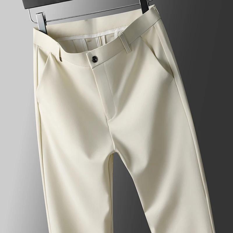 Pantalon d'été pour hommes, fin, droit, extensible, décontracté, sans Trace, sans repassage, tissu s
