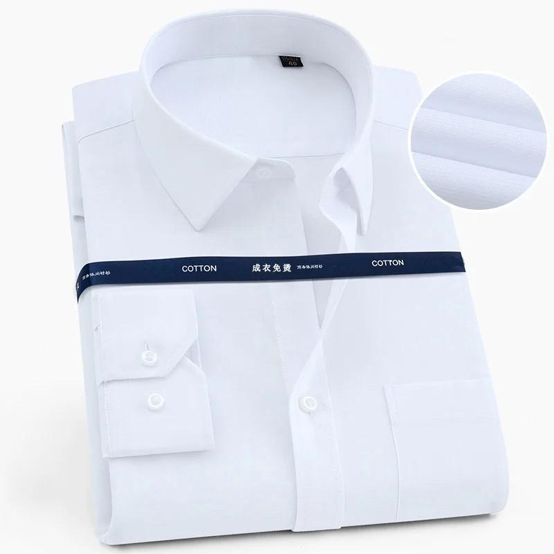 Qualité 100% coton hommes robe à manches longues chemise solide mâle grande taille coupe régulière a