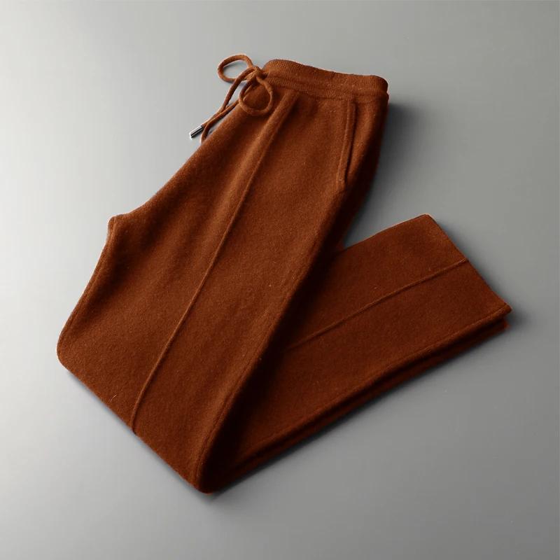 Pantalon en cachemire épais pour hommes, Slim, tricoté, 100% Pure laine, pour garder au chaud, nouve