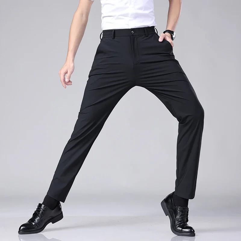 Pantalon décontracté pour hommes, mince, taille élastique, classique, noir, gris, printemps, été