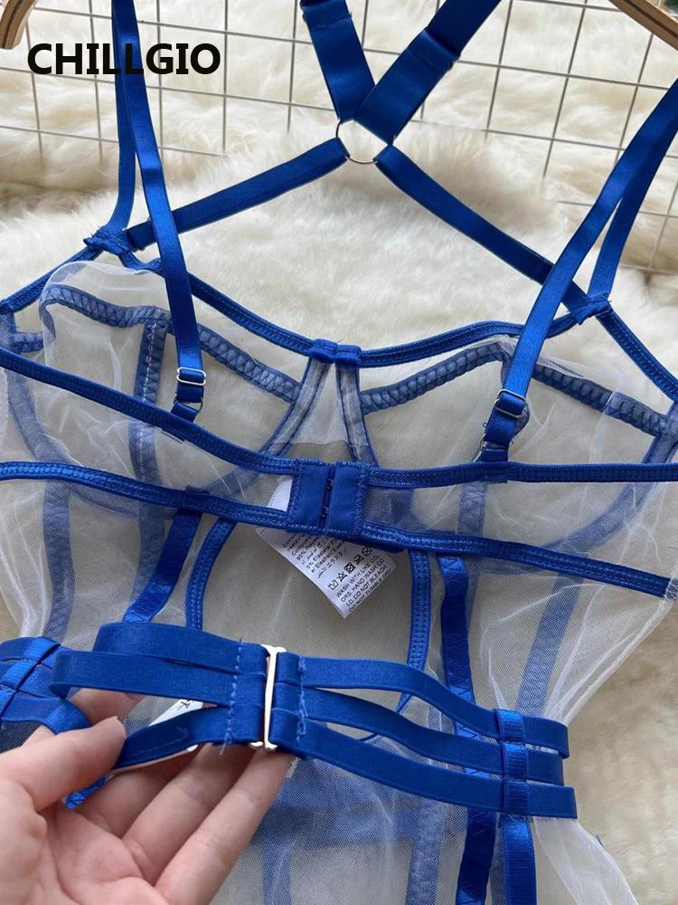 CHILLGIO femmes maille Sexy à bretelles barboteuses mode érotique une pièce Catsuit Lingerie moulant