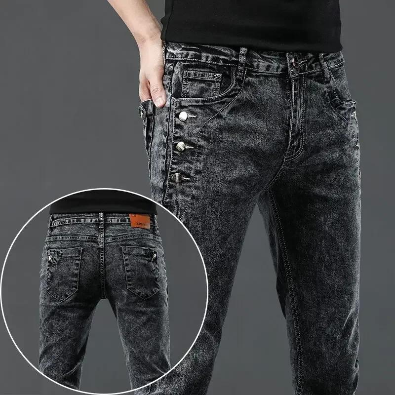Jean Vintage pour hommes, pantalon crayon droit extensible, mode coréenne, lavage flocon de neige, c