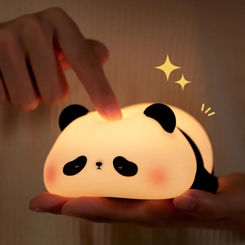Panda LED veilleuse mignon Silicone veilleuse USB Rechargeable tactile lampe de nuit chambre synchro