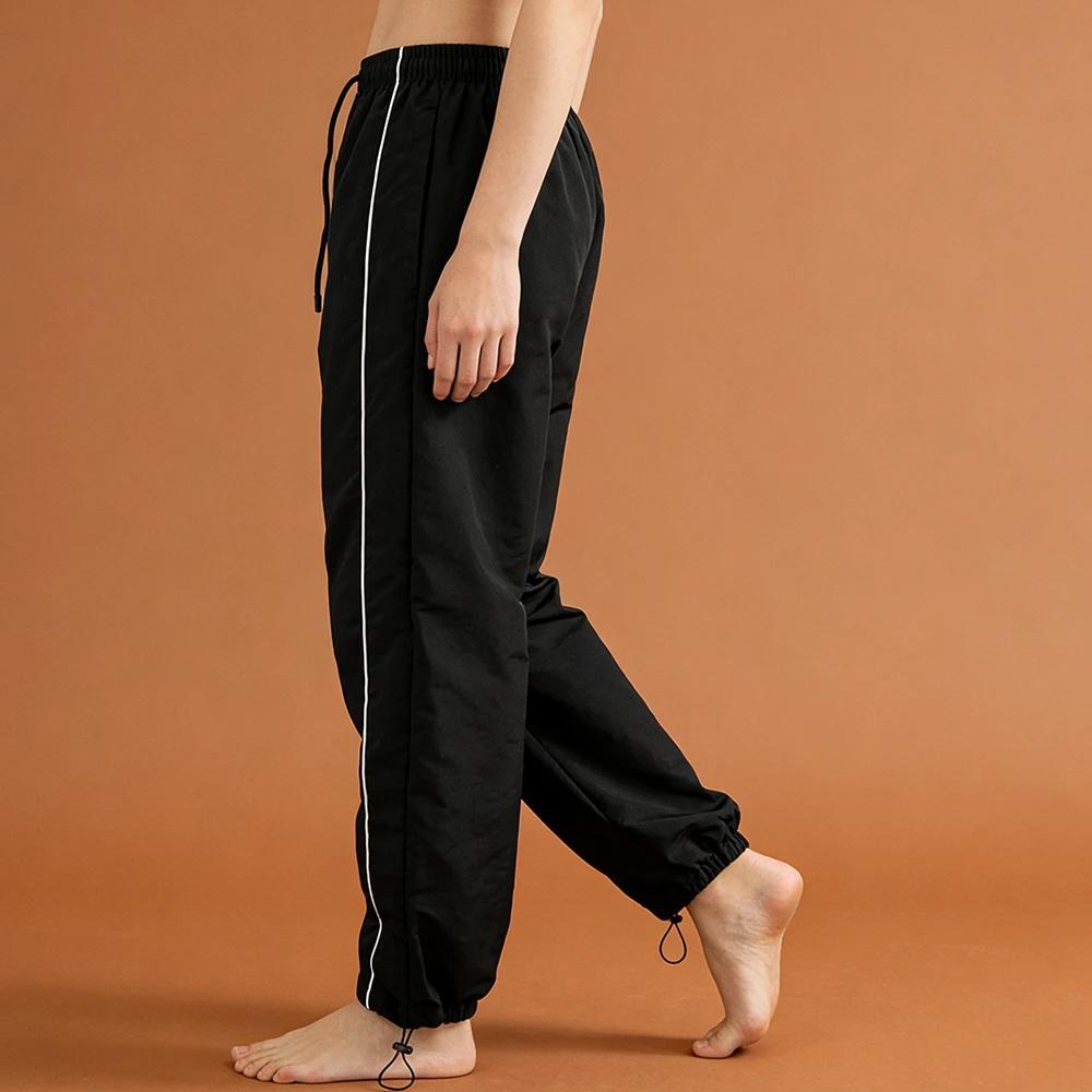 Pantalon de survêtement Baggy noir pour hommes, rayures latérales blanches, ourlet réglable, cordon 