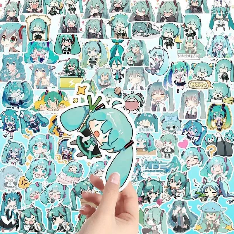 100 pièces Kawaii HatsuneMiku autocollants mignon dessin animé décalcomanies journal papeterie coque