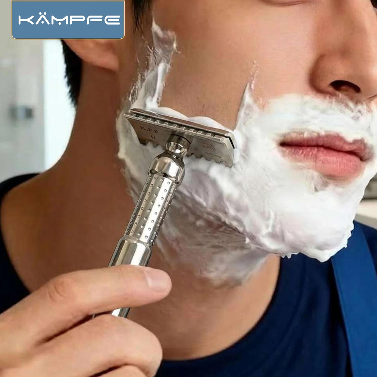 Rasoir de sécurité KAMPFE Double-Comb en titane, système de peignes ouverts et fermés réutilisable |
