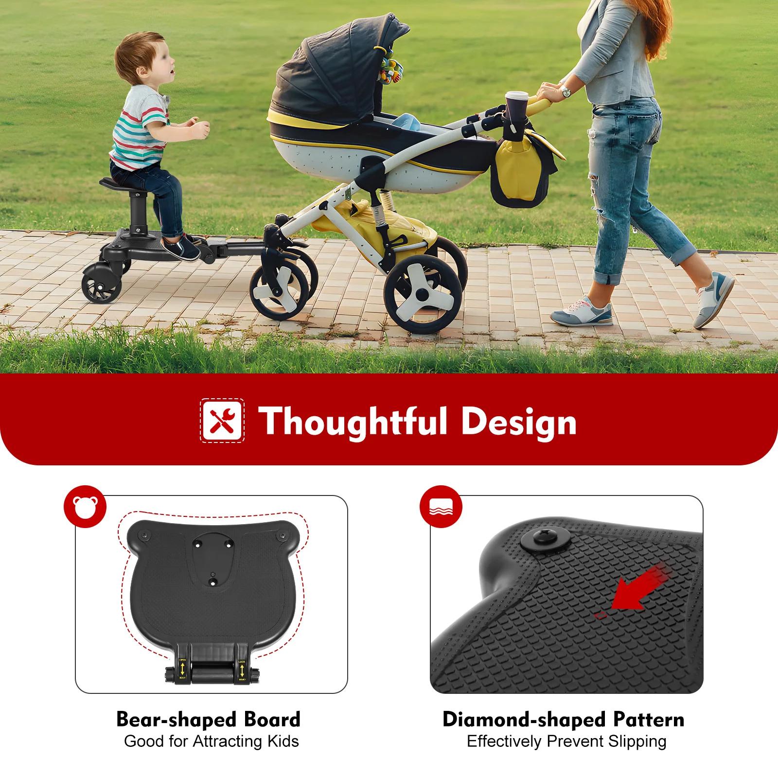 Planche universelle pour poussette 2 en 1 avec siège amovible, charge de 55 lb, PP PU EVA, réglable,
