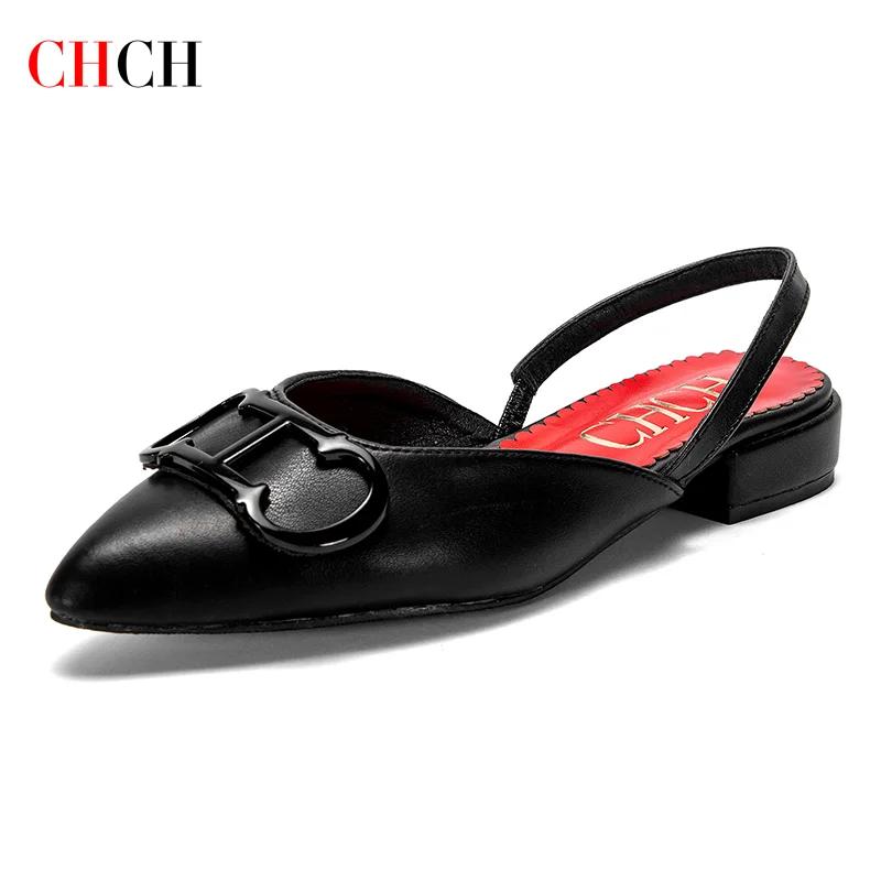CHCH – sandales noires pointues à fond plat pour femmes, chaussures d'affaires simples, nouvelle col