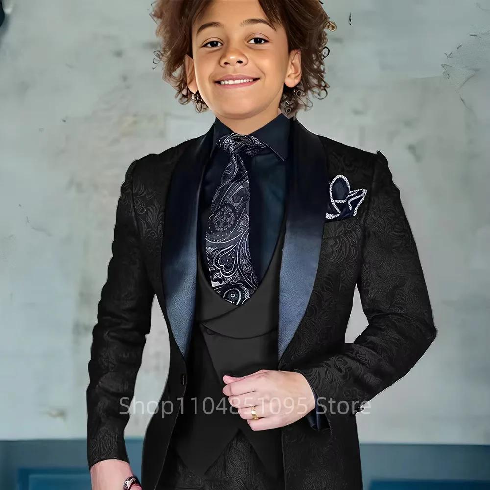 Costume Jacquard pour garçon, Blazer, gilet, pantalon, ensemble 3 pièces, Tuxedos de mariage pour en