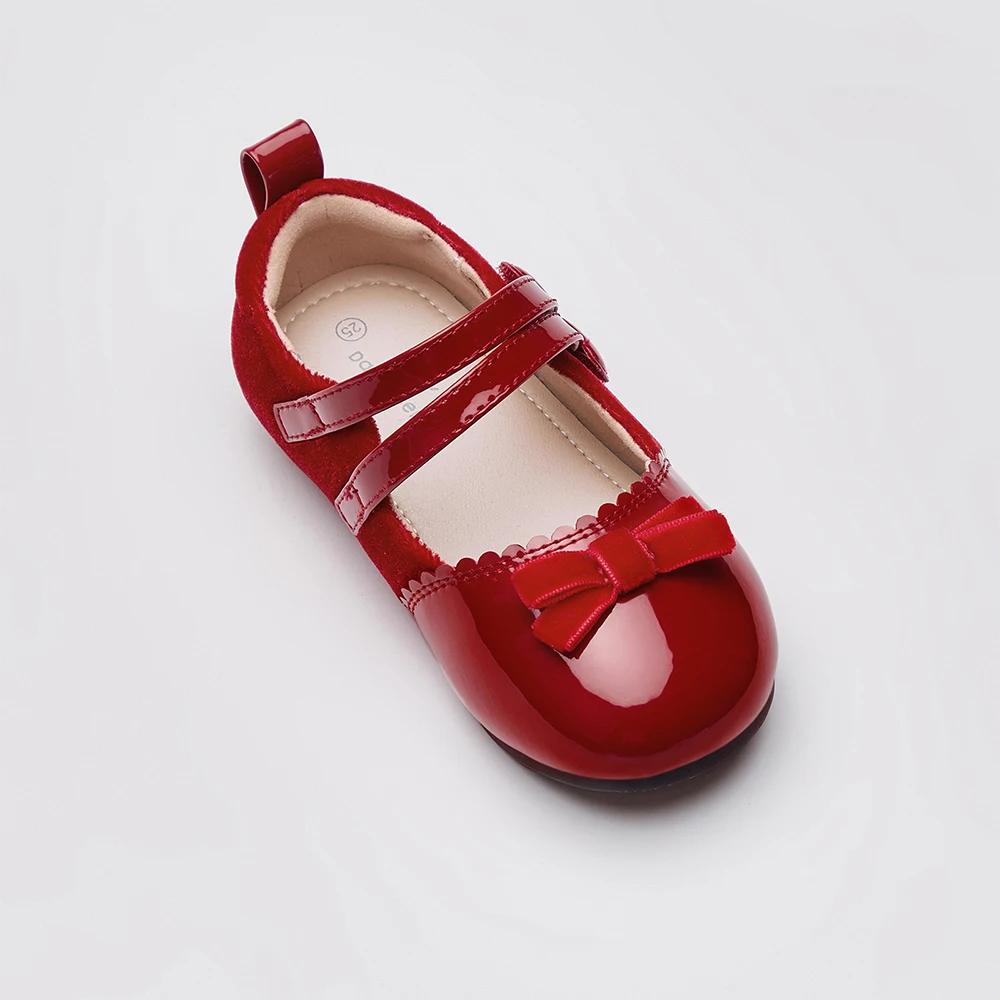 Dave Bella enfants chaussures en cuir automne printemps filles rétro rouge chaussures anti-dérapant 