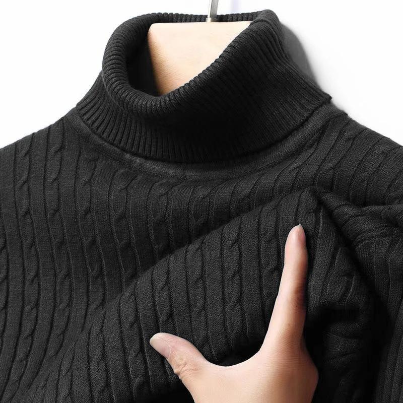 Pull à col roulé côtelé pour hommes, tricoté, chaud, ajusté, Jacquard rayé, décontracté, manches lon