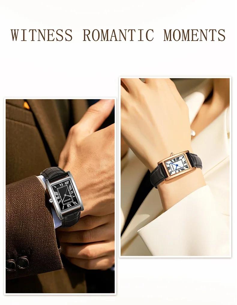 SANDA luxe réservoir Couple montre résistant à l'usure bracelet en cuir cadran carré étanche Sport d