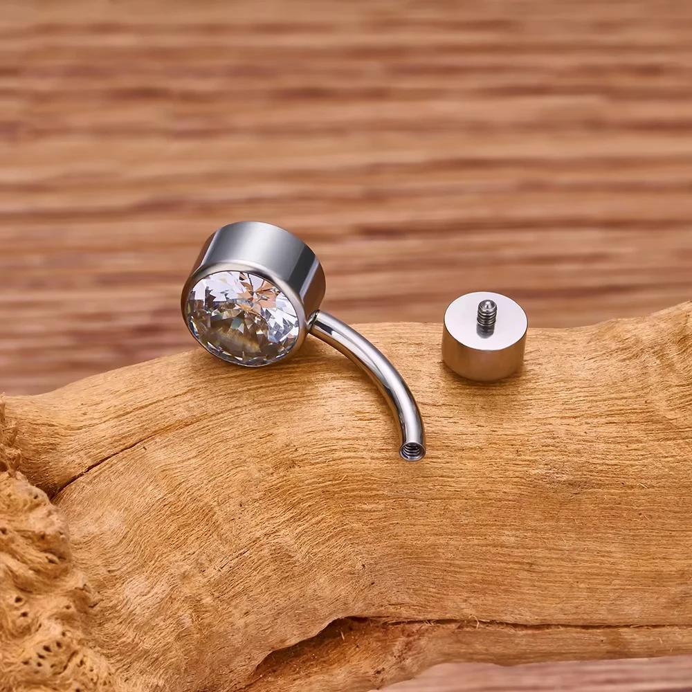 Anneau de nombril rond en titane G23 5A, Zircon CZ, bijoux de corps, ensemble de lunette filetée int