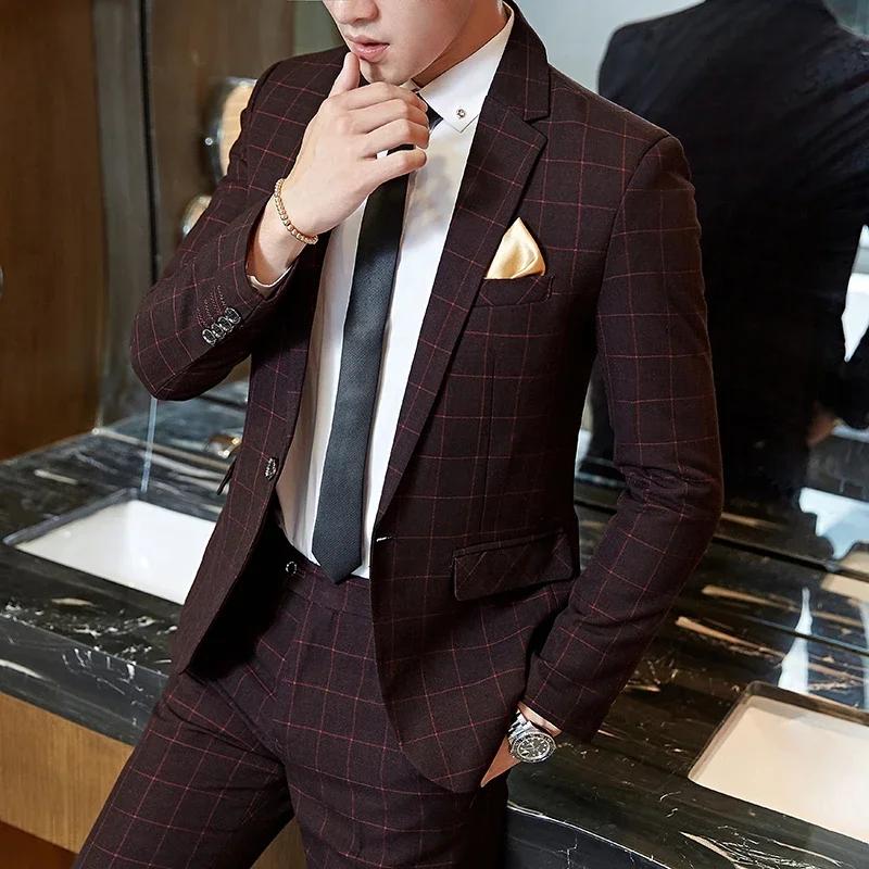 Costume 2025 (Blazer + pantalon) Boutique de mode pour hommes, Gentleman d'affaires, coupe cintrée, 