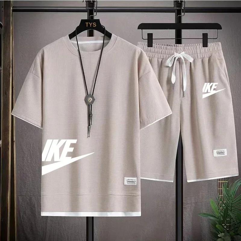 Ensemble de vêtements de sport pour hommes, tendance, décontracté et à la mode, t-shirt à manches co