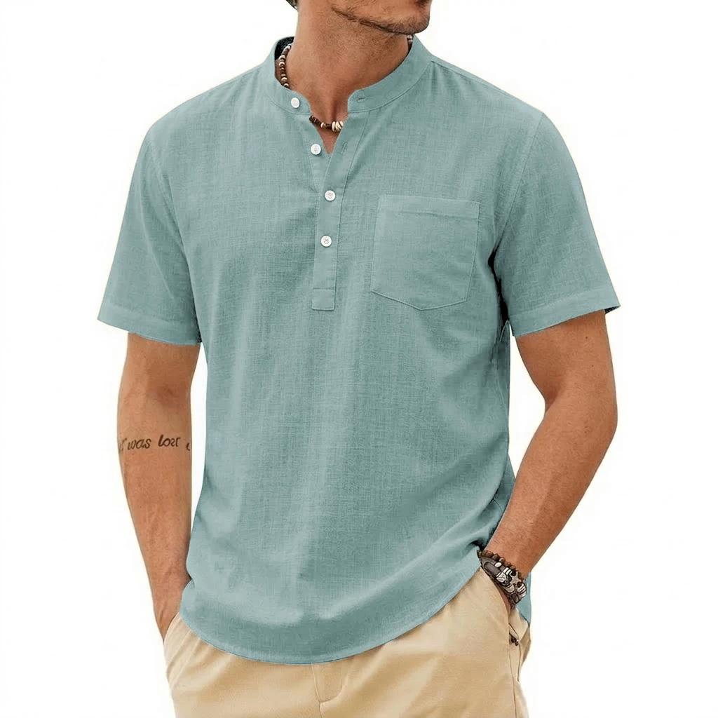 Chemise d'été décontractée pour homme à manches courtes, en lin de luxe uni, tendance, respirante, a