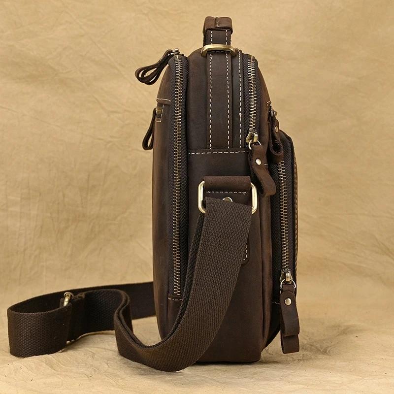 Luufan-Sac en cuir véritable pour homme, sac messager vintage, peau de cheval, double fermeture écla