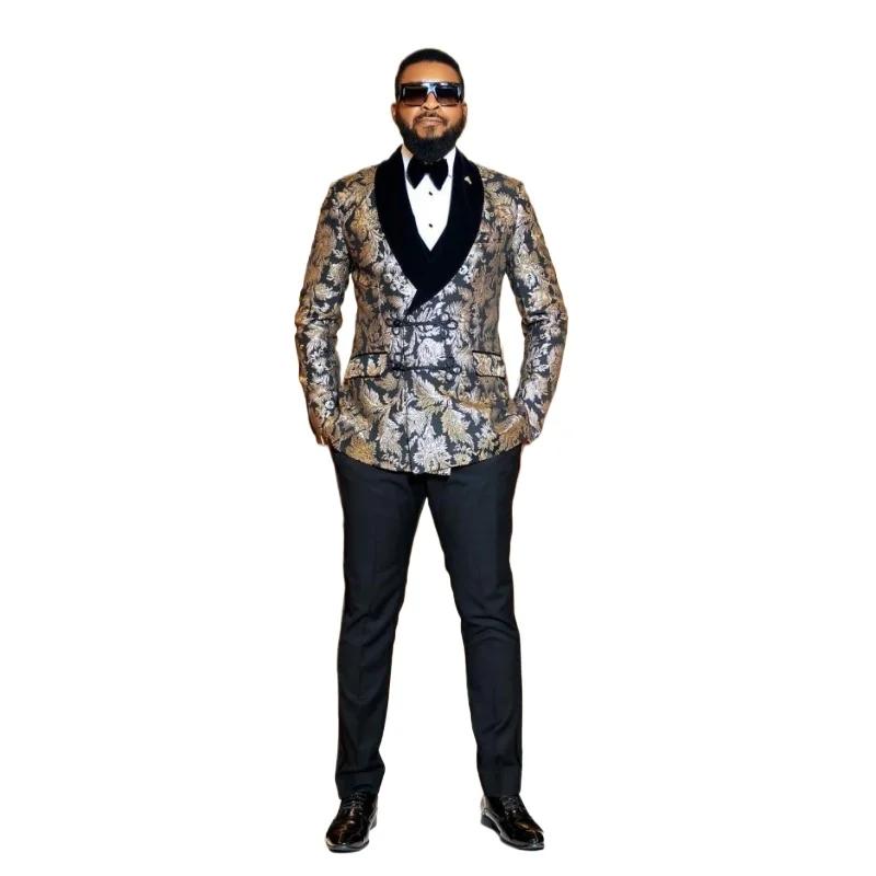 Costume de smoking jacquard à motifs 2 pièces, costumes floraux pour hommes, pour mariage, cérémonie