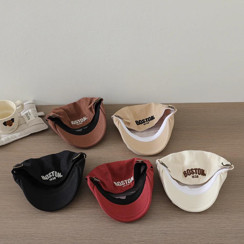 Béret brodé lettre pour bébé, couleur unie, style hip-hop, casquette d'artiste pour tout-petit, casq