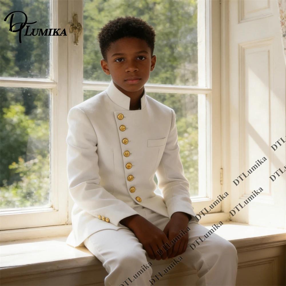 Costume de Cérémonie Élégant pour Garçon : Veste à Col Montant avec Boutons Dorés et Pantalon Assort