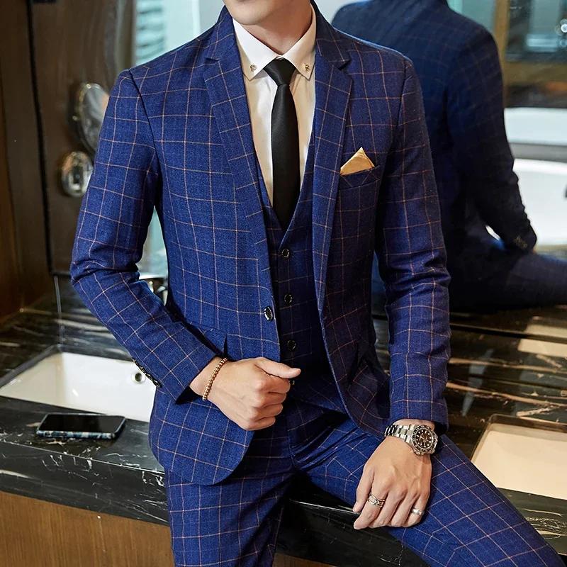 Costume 2025 (Blazer + pantalon) Boutique de mode pour hommes, Gentleman d'affaires, coupe cintrée, 