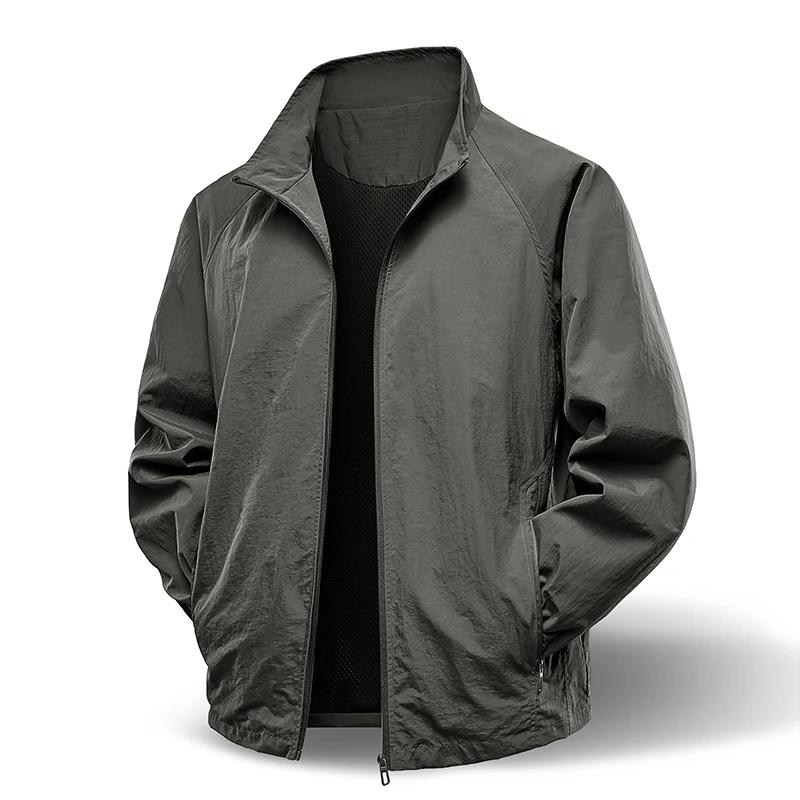 Printemps automne hommes veste décontracté en plein air col montant fermeture éclair coupe-vent impe