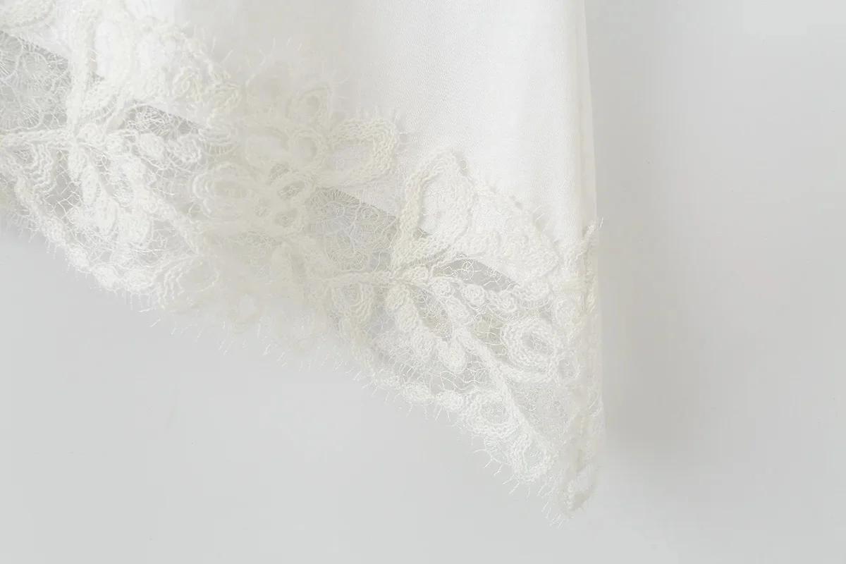 KONDALA Streetwear Chic Décontracté Femme Haut en Dentelle Asymétrique à Manches Courtes Col Rond Te