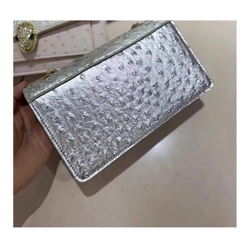 Sac à chaîne en cuir véritable pour femme, motif autruche tête de serpent, mini sac carré exquis à p