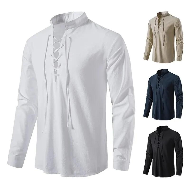 King Billion-T-shirt à manches longues en coton et lin pour hommes, chemises décontractées, chemise 
